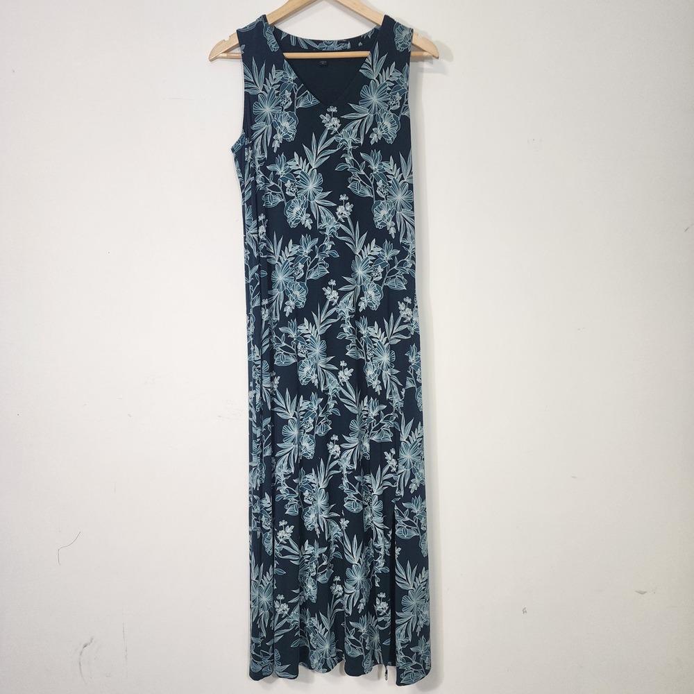 J. Jill Wearever Collection Maxi Dress Small Tall Blue Floral Sleeveless Stretch - Picture 2 of 13